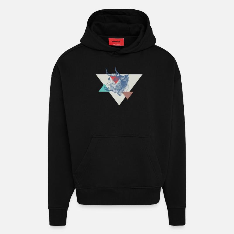 Conception de triangle de vache - Sweat à capuche bio épais oversize fabriqué en UE - SOLID BLACK