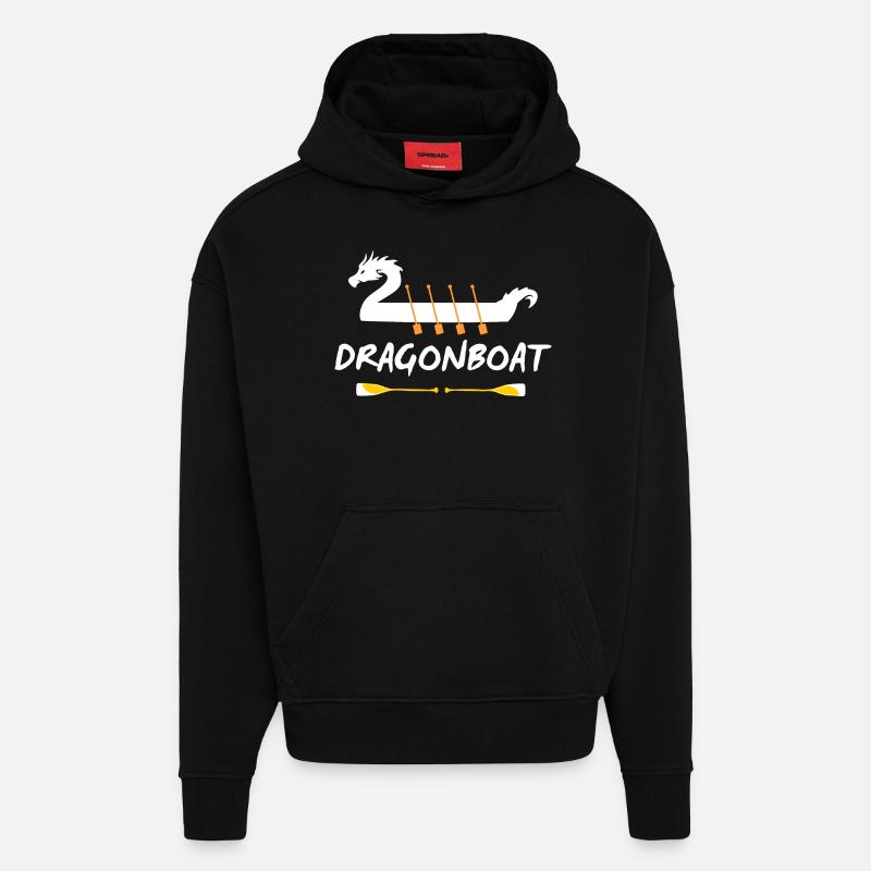 Éléments de bateau dragon - Sweat à capuche bio épais oversize fabriqué en UE - SOLID BLACK