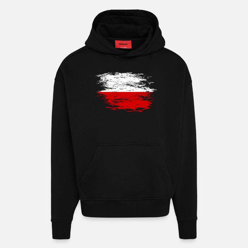 Drapeau polonais utilisé - Sweat à capuche bio épais oversize fabriqué en UE - SOLID BLACK