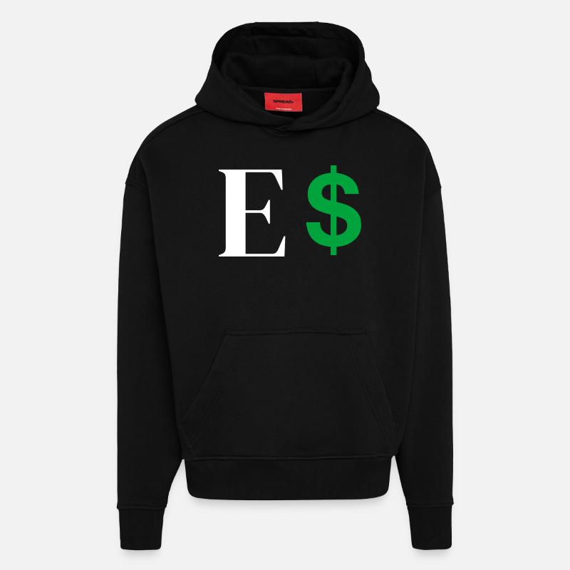 Lettre e dollar - Sweat à capuche bio épais oversize fabriqué en UE - SOLID BLACK