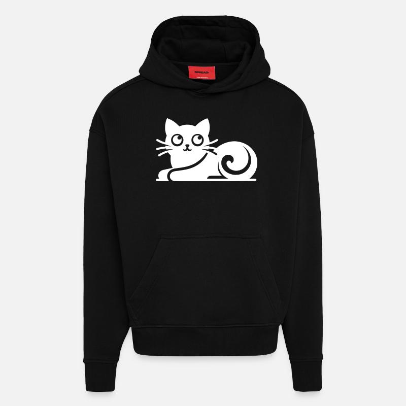 Dessin abstrait de chat - Sweat à capuche bio épais oversize fabriqué en UE - SOLID BLACK