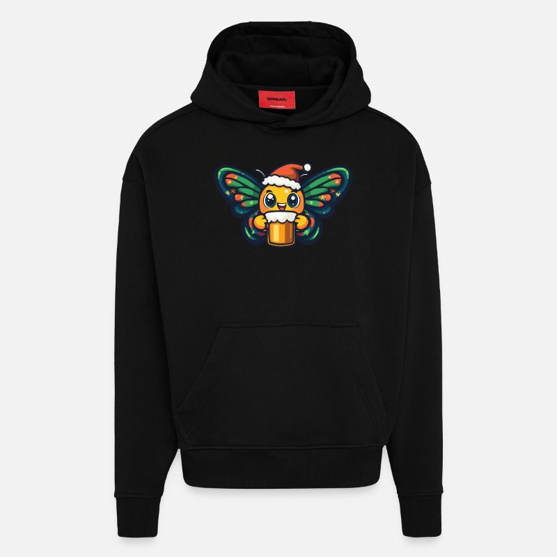 Papillon Noël Bière Drôle - Sweat à capuche bio épais oversize fabriqué en UE - SOLID BLACK