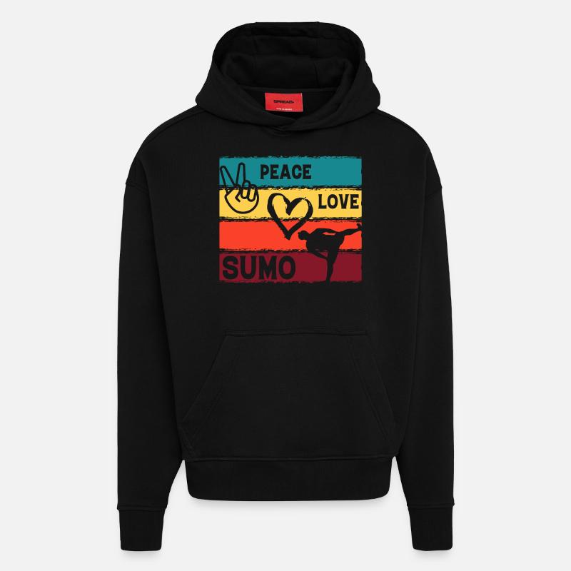 Peace Love Sumo - Hoodie- made by SPREAD  - SOLID BLACK