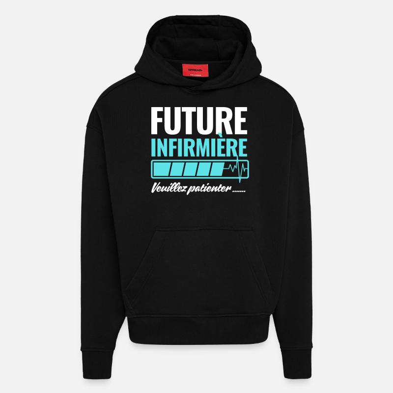 future infirmière - Sweat à capuche bio épais oversize fabriqué en UE - SOLID BLACK