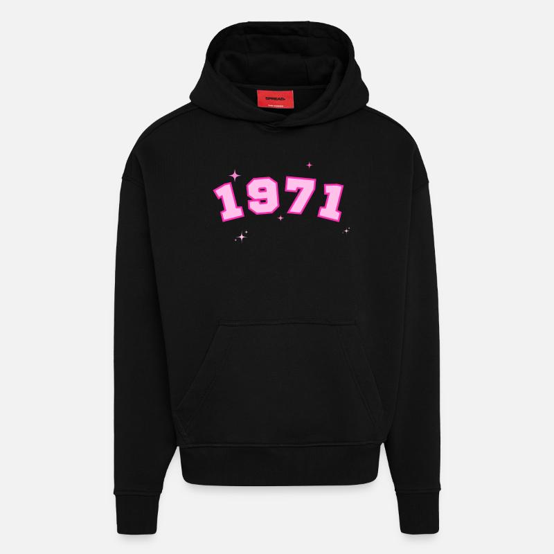 1971 rose étoile - Sweat à capuche bio épais oversize fabriqué en UE - SOLID BLACK