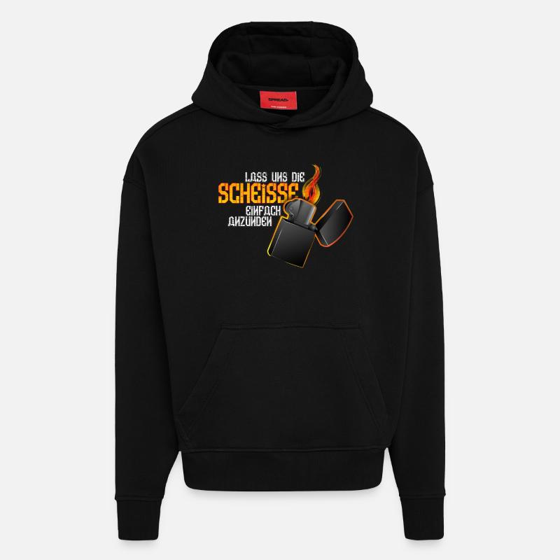 Allumons la merde ! - Sweat à capuche bio épais oversize fabriqué en UE - SOLID BLACK