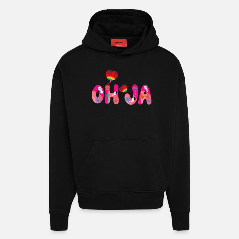 oh ja text adrettes rosa - Sweat à capuche bio épais oversize fabriqué en UE - SOLID BLACK