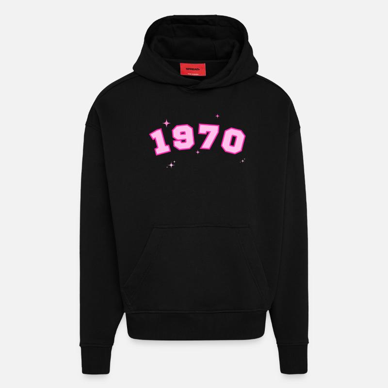 1970 rose étoile - Sweat à capuche bio épais oversize fabriqué en UE - SOLID BLACK