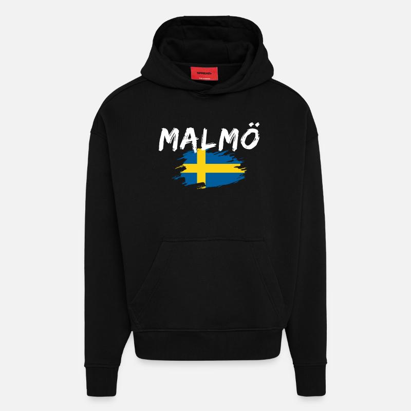 Malmö Drapeau Suède - Sweat à capuche bio épais oversize fabriqué en UE - SOLID BLACK