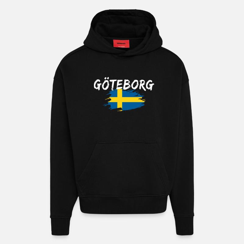 Göteborg Drapeau Suède - Sweat à capuche bio épais oversize fabriqué en UE - SOLID BLACK