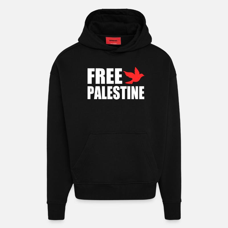 Free palestine - Sweat à capuche bio épais oversize fabriqué en UE - SOLID BLACK