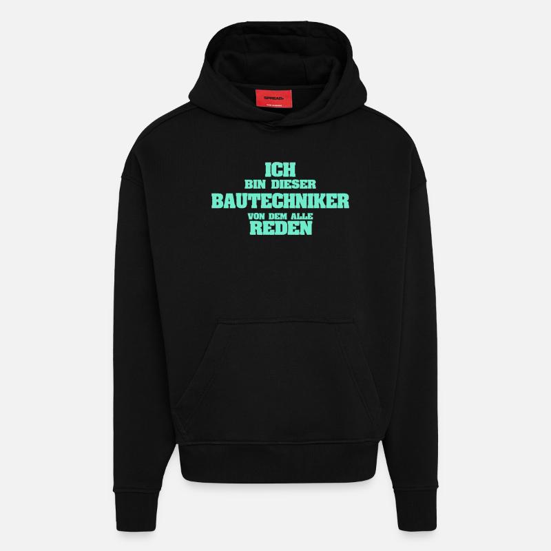 Profession Technicien en construction - Sweat à capuche bio épais oversize fabriqué en UE - SOLID BLACK