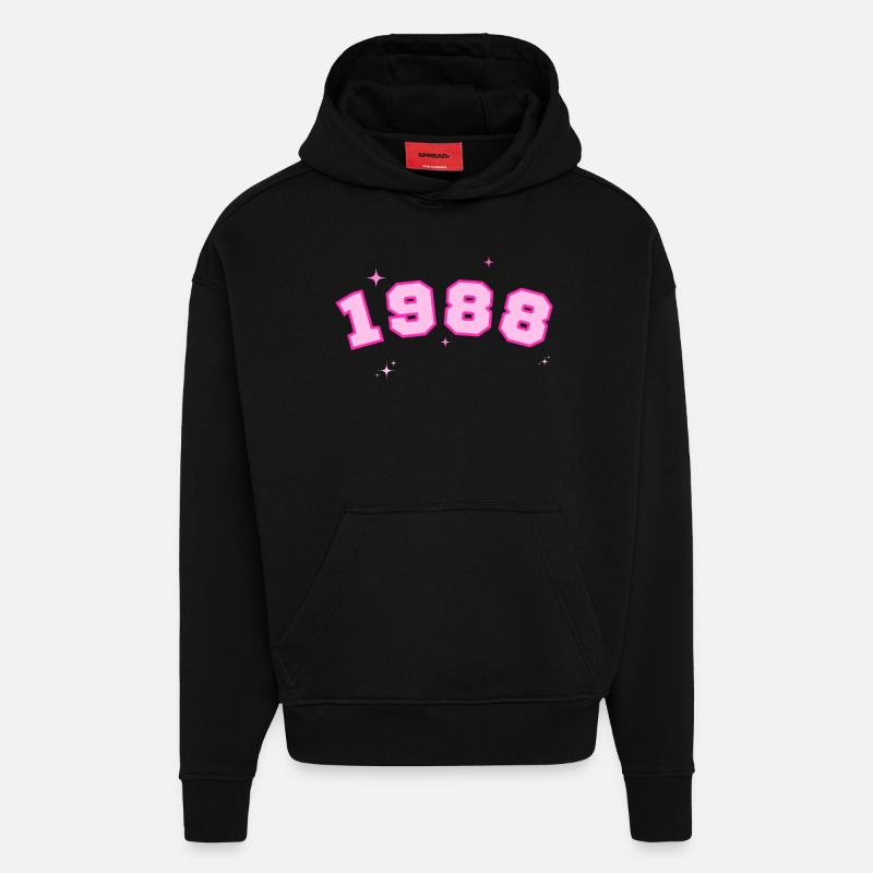 1988 rose étoile - Sweat à capuche bio épais oversize fabriqué en UE - SOLID BLACK