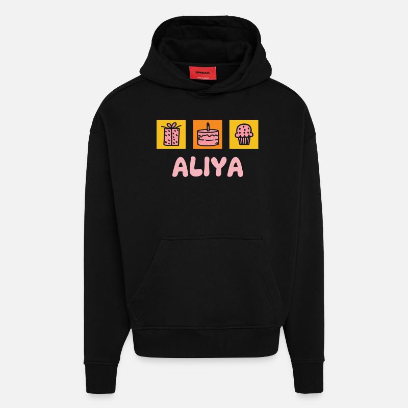Aliya comme prénom - Sweat à capuche bio épais oversize fabriqué en UE - SOLID BLACK