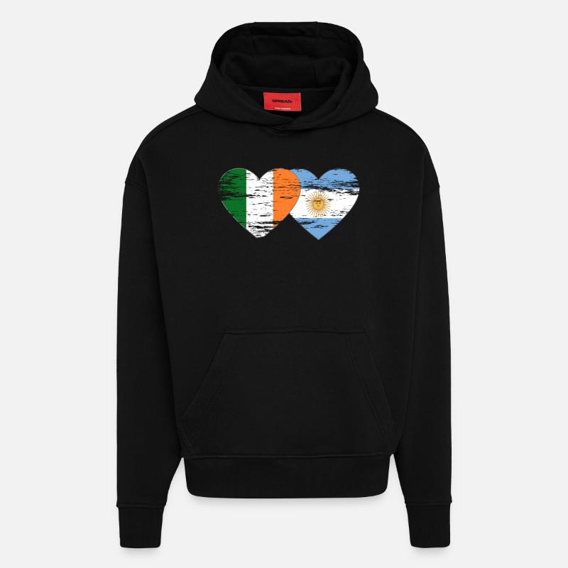 Irlande Argentine Drapeau Utilisé - Sweat à capuche bio épais oversize fabriqué en UE - SOLID BLACK