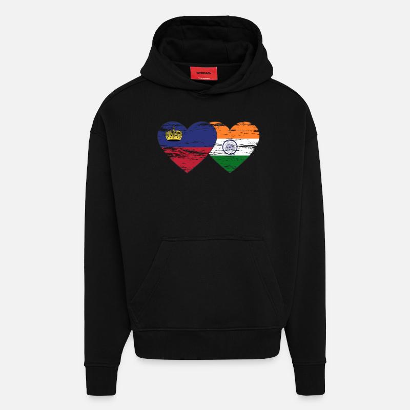 Liechtenstein Inde drapeau utilisé - Sweat à capuche bio épais oversize fabriqué en UE - SOLID BLACK