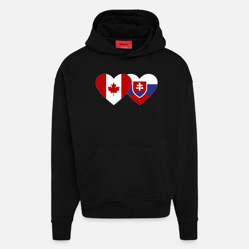 Drapeau du Canada Slovaquie Coeur - Sweat à capuche bio épais oversize fabriqué en UE - SOLID BLACK