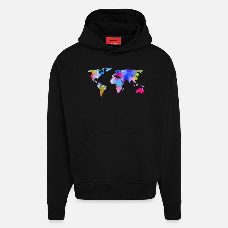 carte du monde - Sweat à capuche bio épais oversize fabriqué en UE - SOLID BLACK