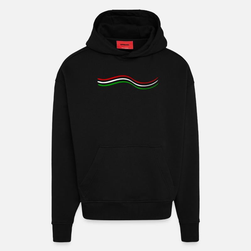 Rouge Blanc Vert - Sweat à capuche bio épais oversize fabriqué en UE - SOLID BLACK