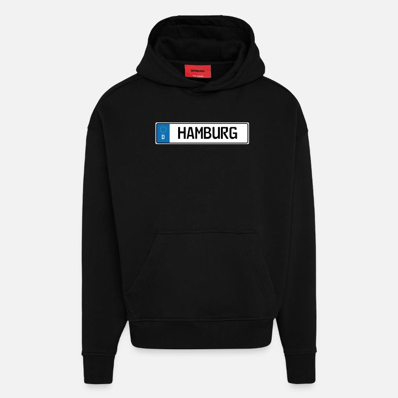Plaque d'immatriculation Hambourg - Sweat à capuche bio épais oversize fabriqué en UE - SOLID BLACK