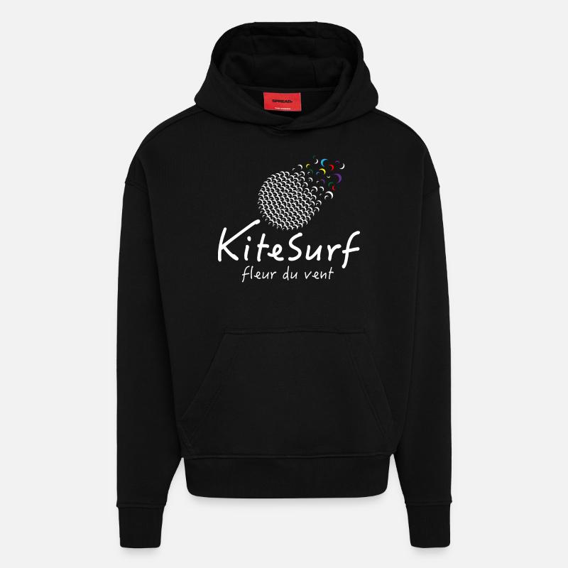 Kitesurf fleur du vent - Sweat à capuche bio épais oversize fabriqué en UE - SOLID BLACK