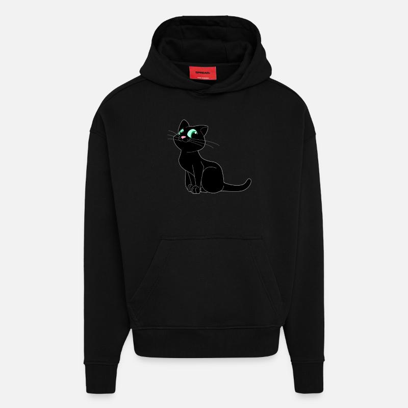 chat - Sweat à capuche bio épais oversize fabriqué en UE - SOLID BLACK