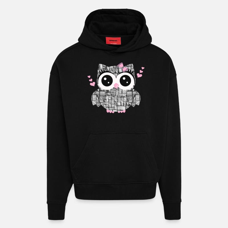 Eule_Stein - Hoodie- made by SPREAD  - SOLID BLACK