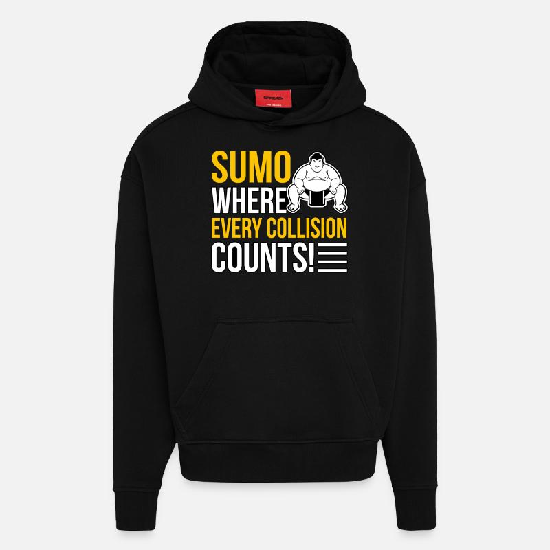 Sumo où chaque collision compte ! - Sweat à capuche bio épais oversize fabriqué en UE - SOLID BLACK