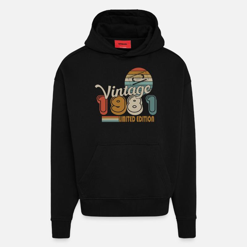 1981 - Sweat à capuche bio épais oversize fabriqué en UE - SOLID BLACK