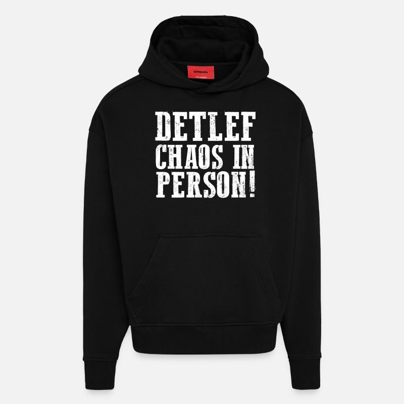 Prénom Detlef - Sweat à capuche bio épais oversize fabriqué en UE - SOLID BLACK