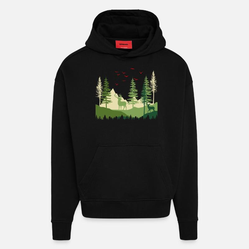 Escapade Sérénité en forêt - Sweat à capuche bio épais oversize fabriqué en UE - SOLID BLACK