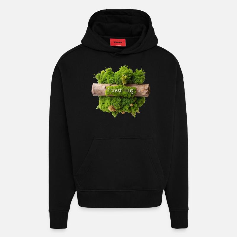 MOUSSE, CÂLIN DE FORÊT - Sweat à capuche bio épais oversize fabriqué en UE - SOLID BLACK