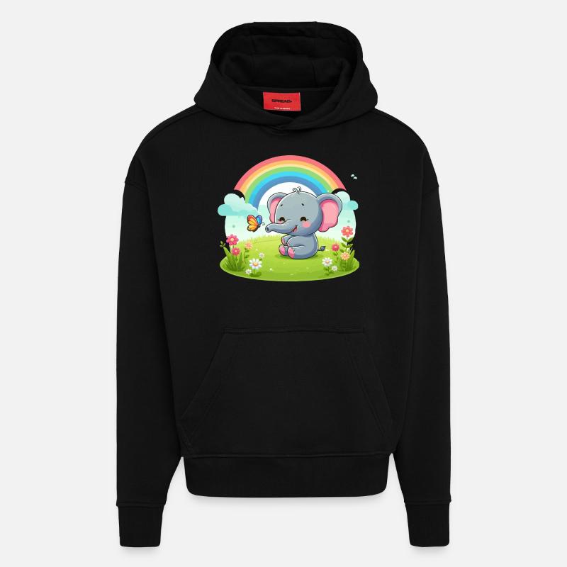 Fröhlicher Elefant und Regenbogen - Hoodie- made by SPREAD  - SOLID BLACK