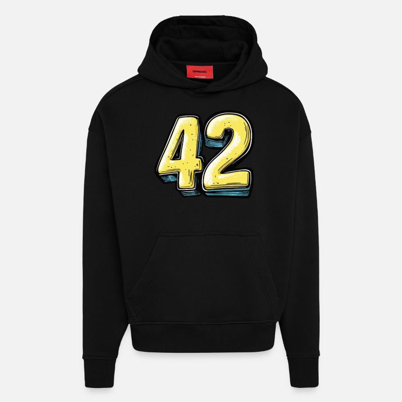 42 Zahl Comic - Hoodie- made by SPREAD - SOLID BLACK
