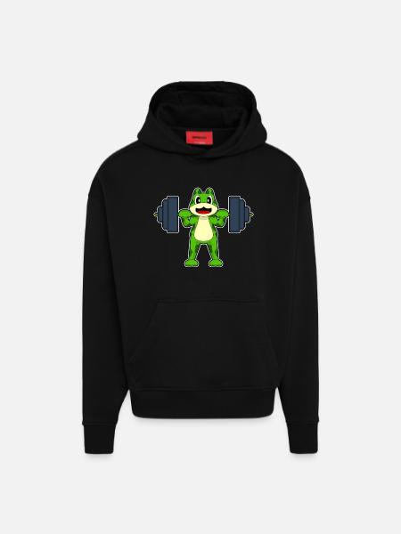 Frog Bodybuilder Barbell Bodybuilding - Hoodie- made by SPREAD  - SOLID BLACK