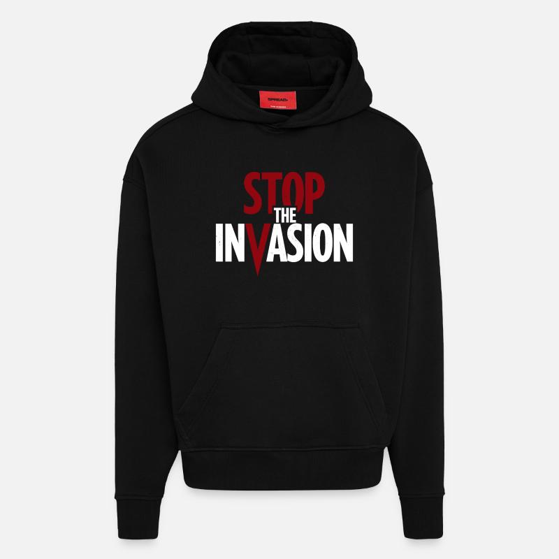 Stop The Invasion Against Aggression - Hoodie- made by SPREAD - SOLID BLACK