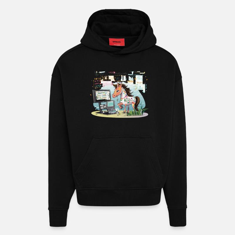 Digital Graffiti Pony - Sweat à capuche bio épais oversize fabriqué en UE - SOLID BLACK