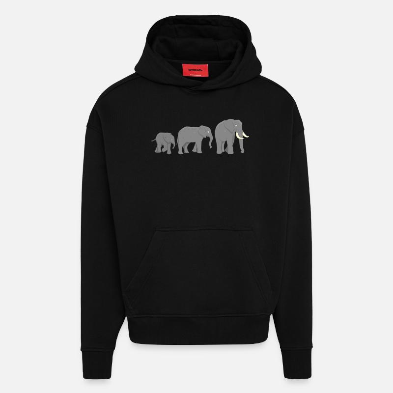 Eléphants d’Afrique - Sweat à capuche bio épais oversize fabriqué en UE - SOLID BLACK