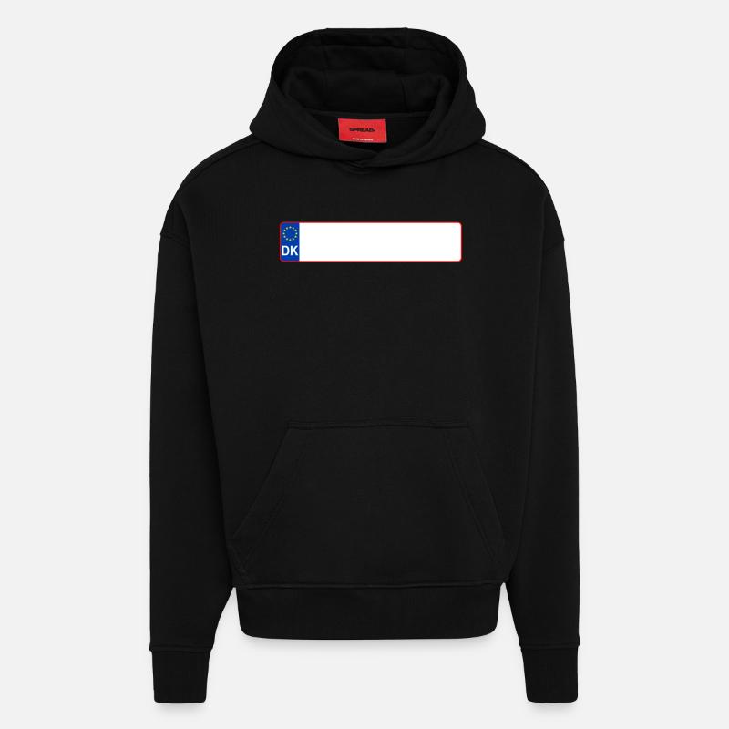 plaque d'immatriculation DK - Sweat à capuche bio épais oversize fabriqué en UE - SOLID BLACK