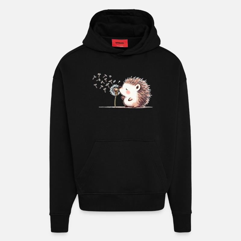 Igel mit Pusteblume - Hoodie- made by SPREAD - SOLID BLACK