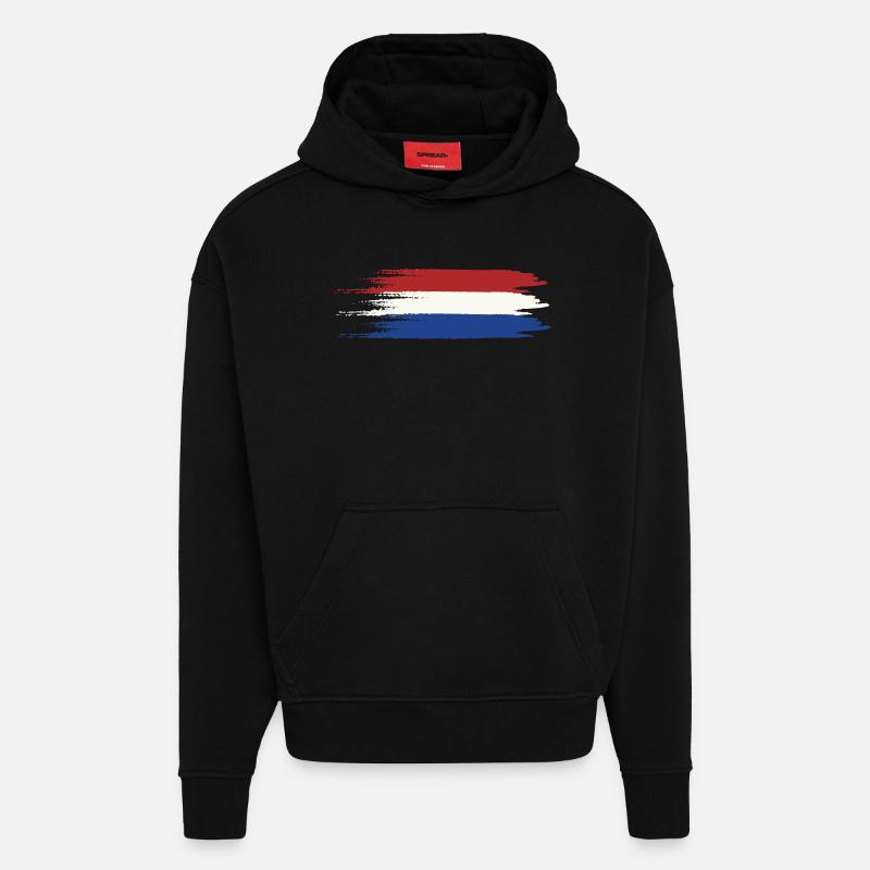Drapeau des Pays-Bas Hollande - Sweat à capuche bio épais oversize fabriqué en UE - SOLID BLACK