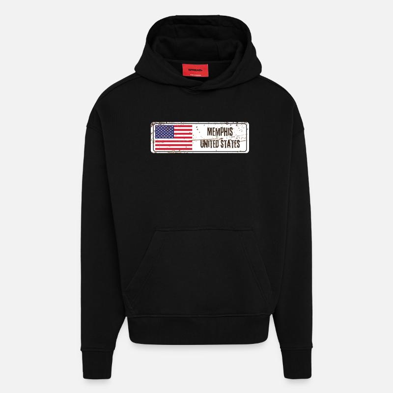 Memphis Drapeau des États-Unis - Sweat à capuche bio épais oversize fabriqué en UE - SOLID BLACK