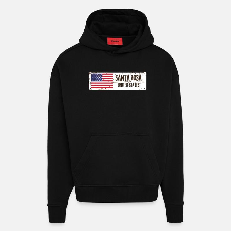 Drapeau de Santa Rosa - Sweat à capuche bio épais oversize fabriqué en UE - SOLID BLACK
