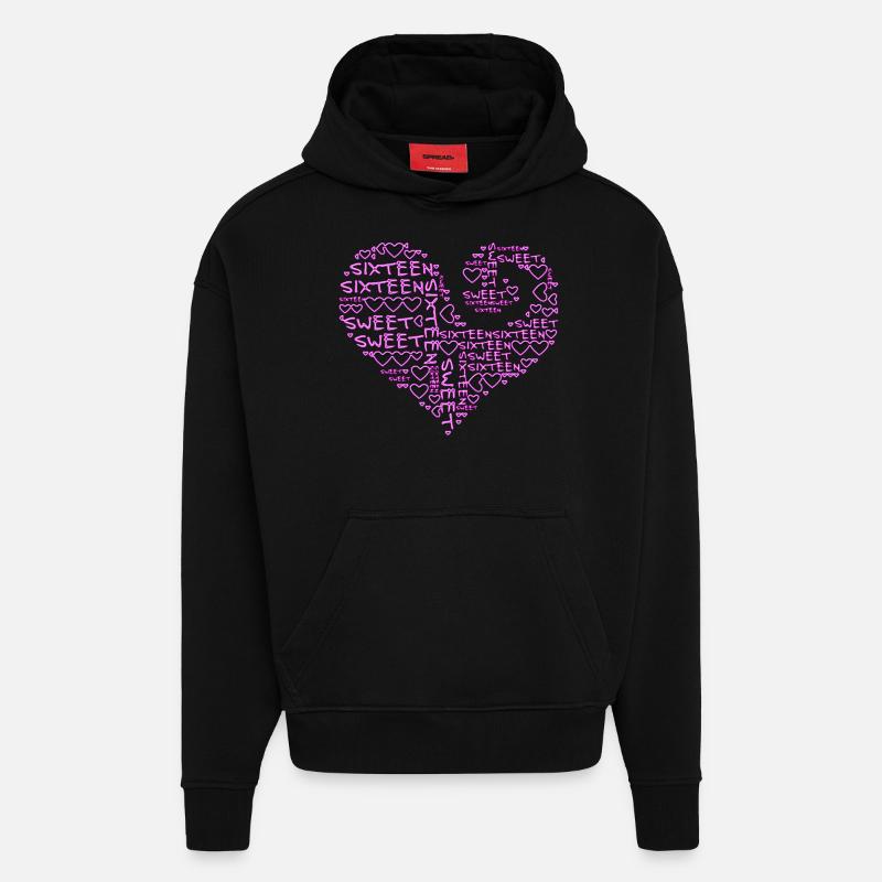 seize douce - coeur - Sweat à capuche bio épais oversize fabriqué en UE - SOLID BLACK