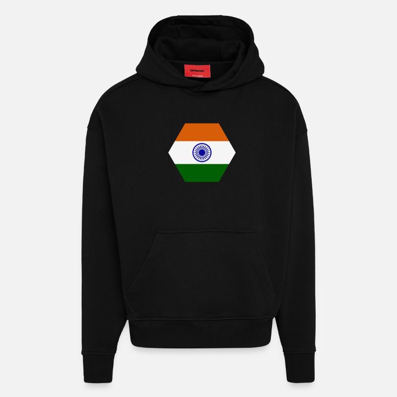 drapeau de l'Inde - Sweat à capuche bio épais oversize fabriqué en UE - SOLID BLACK