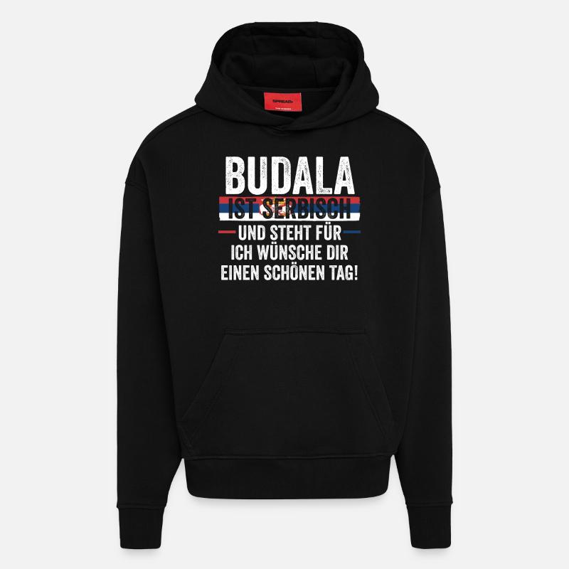 Serbe Serbe Serbie - Sweat à capuche bio épais oversize fabriqué en UE - SOLID BLACK
