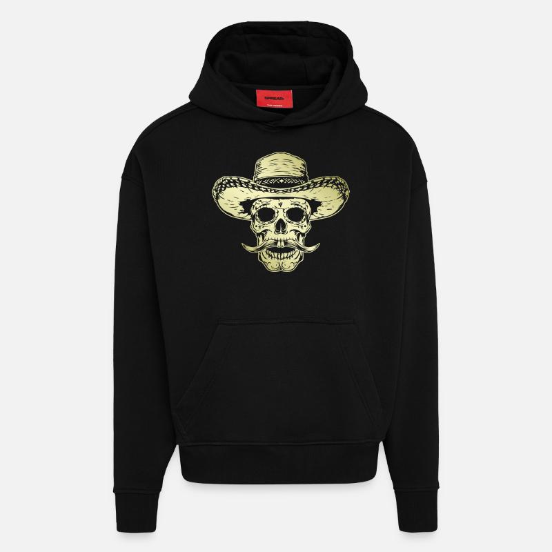 Crâne Mexicain Mexique Or - Sweat à capuche bio épais oversize fabriqué en UE - SOLID BLACK