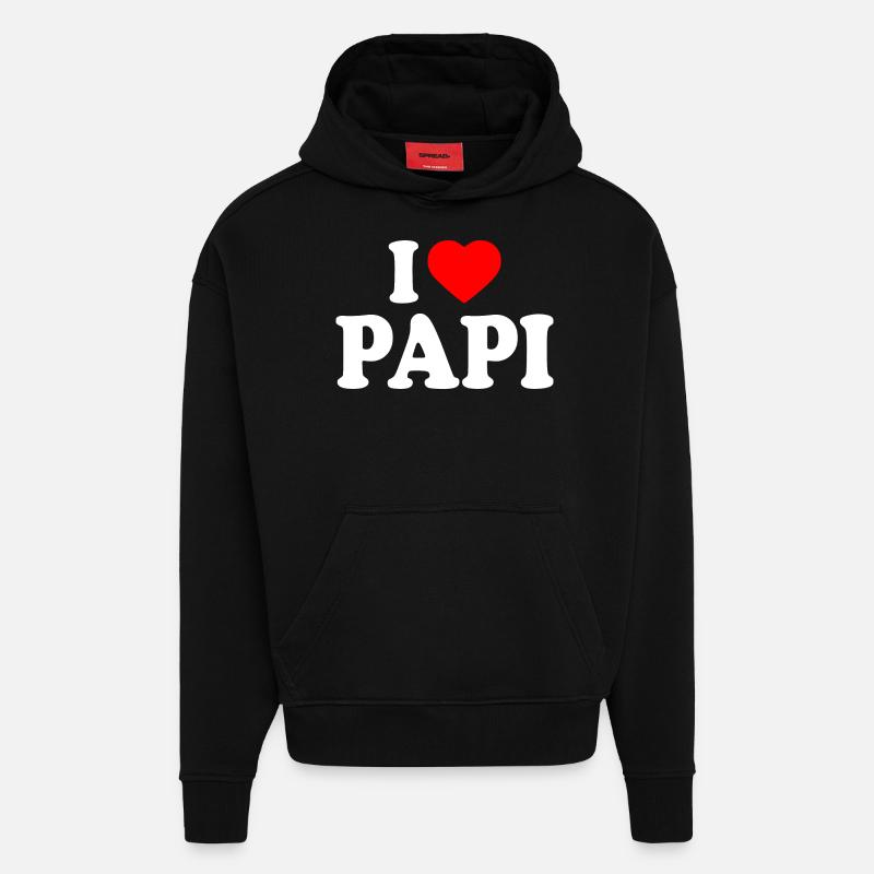 I love papi - Sweat à capuche bio épais oversize fabriqué en UE - SOLID BLACK