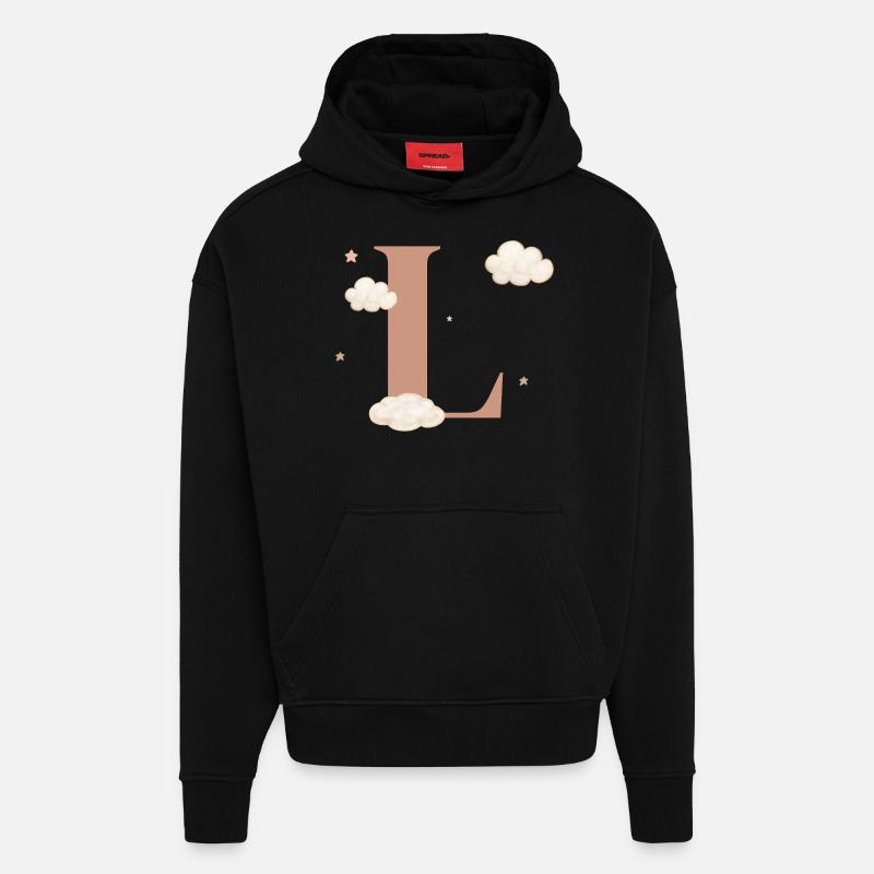 Lettre l nuages étoiles - Sweat à capuche bio épais oversize fabriqué en UE - SOLID BLACK