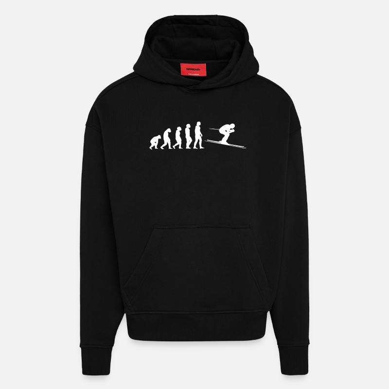 L'évolution du ski - Sweat à capuche bio épais oversize fabriqué en UE - SOLID BLACK